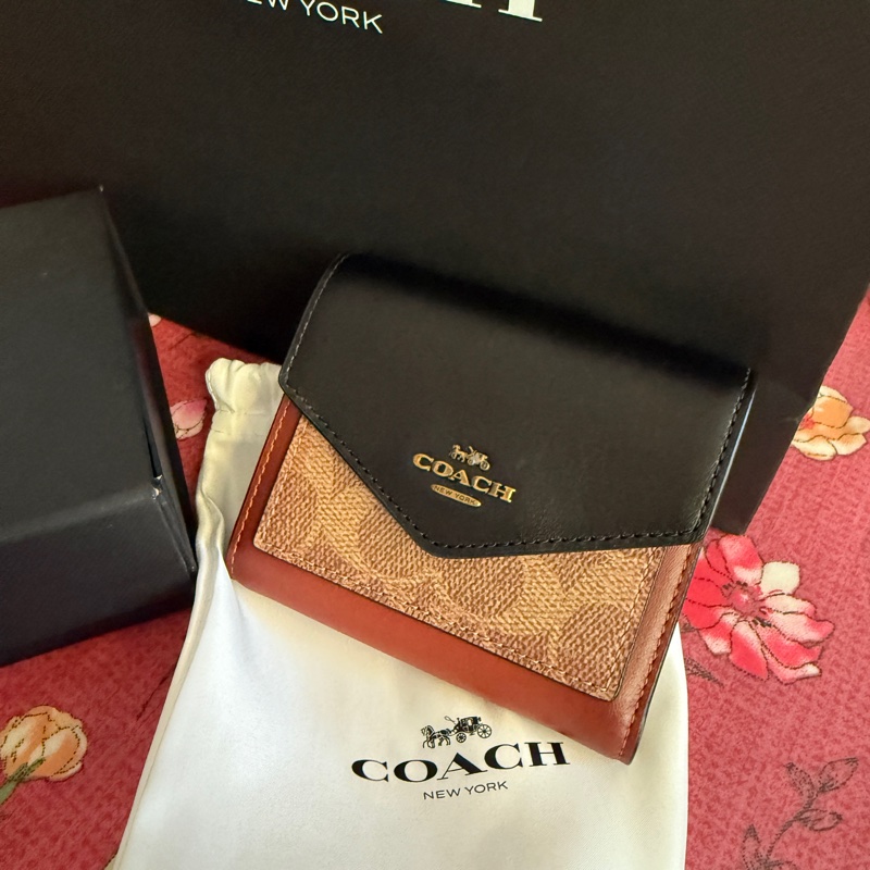 coach經典拼色三折短夾-0
