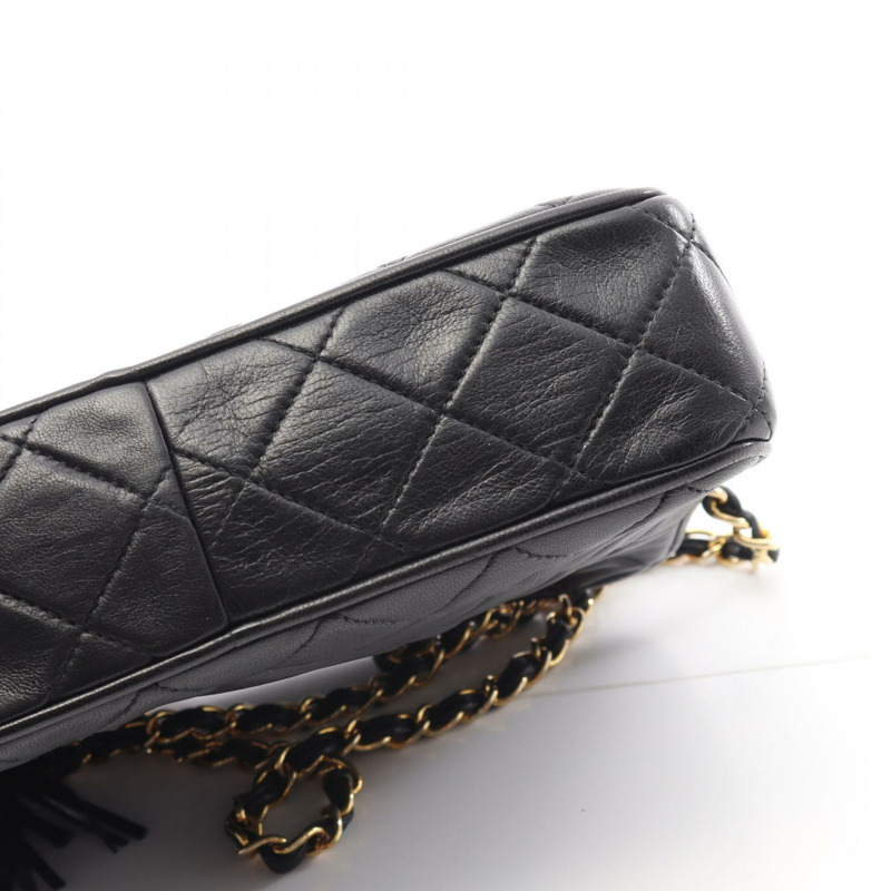 香奈兒 (CHANEL) 菱格紋鏈條斜背包 羊皮 黑色 GHW 二手 女款 CC-7