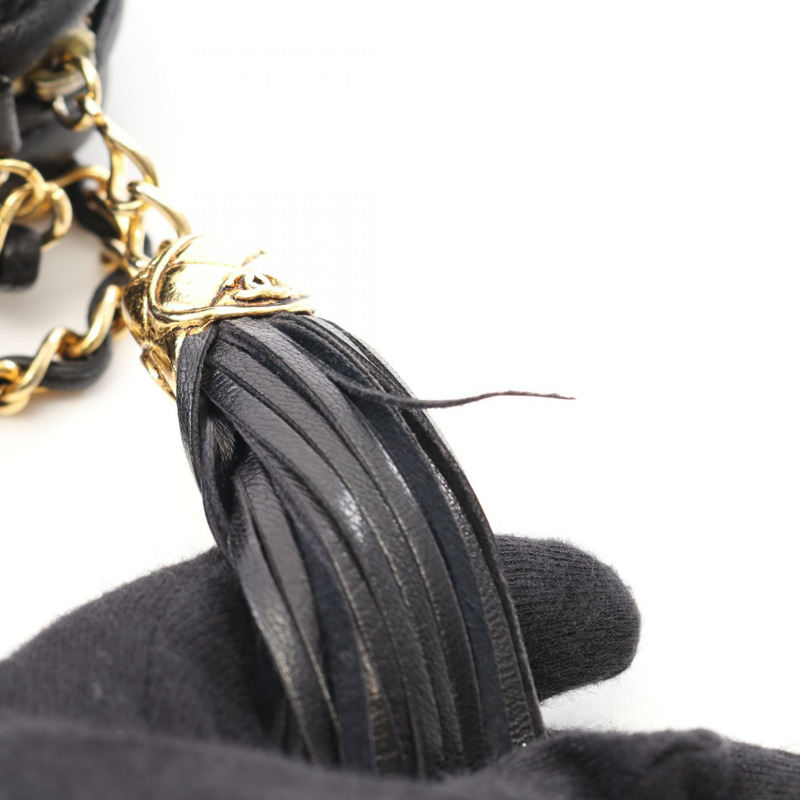 香奈兒 (CHANEL) 菱格紋鏈條斜背包 羊皮 黑色 GHW 二手 女款 CC-9