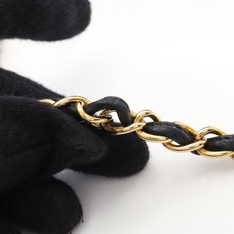 香奈兒 (CHANEL) 菱格紋鏈條斜背包 羊皮 黑色 GHW 二手 女款 CC-12