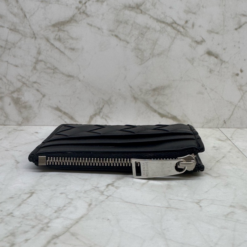 BV 經典大格編織雙面拉鍊卡夾/黑-6