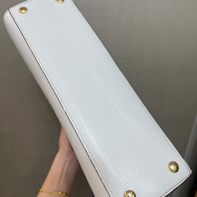 Burberry 黑鱷魚皮壓紋駝色麂皮白色蜥蜴皮壓紋手提斜背包-6