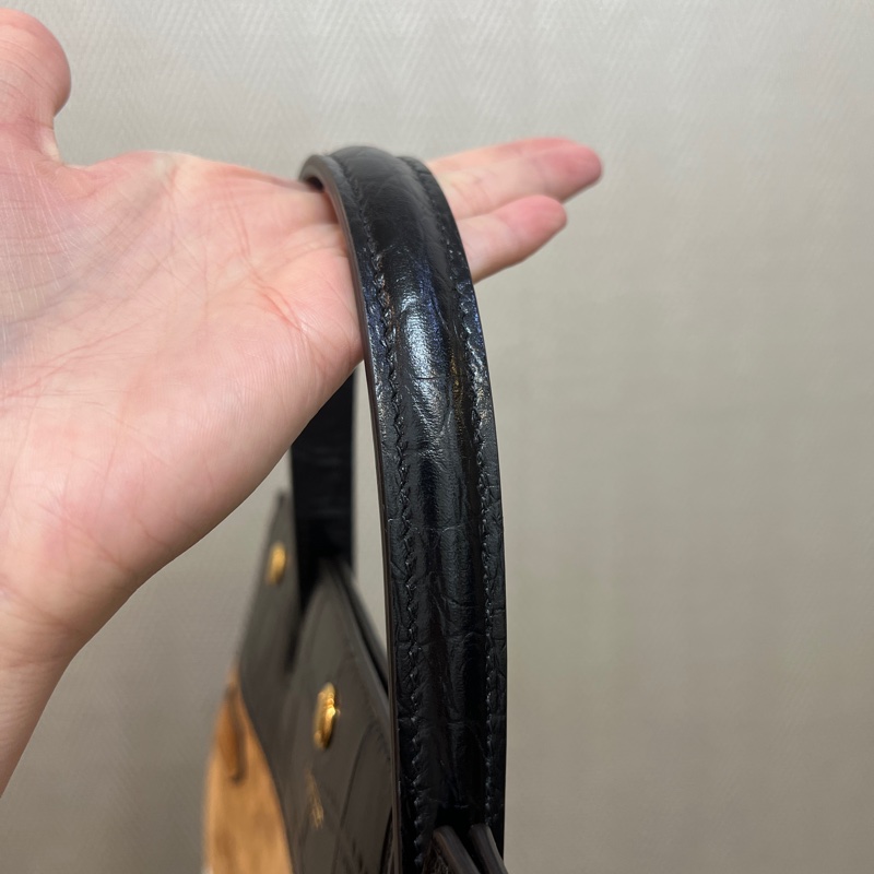 Burberry 黑鱷魚皮壓紋駝色麂皮白色蜥蜴皮壓紋手提斜背包-10