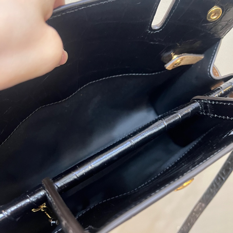 Burberry 黑鱷魚皮壓紋駝色麂皮白色蜥蜴皮壓紋手提斜背包-12