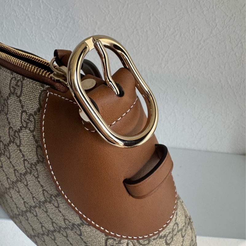 Gucci滿版老花拼焦糖皮革肩背包-4