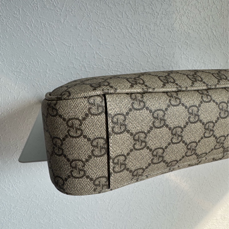 Gucci滿版老花拼焦糖皮革肩背包-6