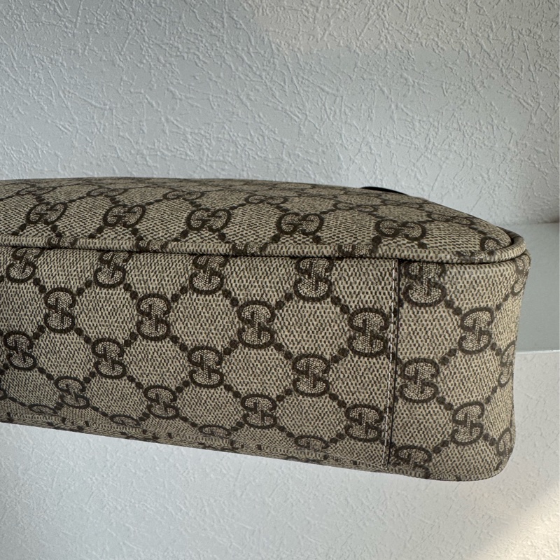 Gucci滿版老花拼焦糖皮革肩背包-7