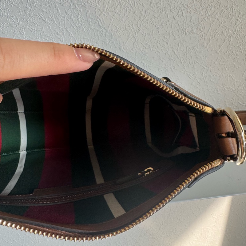 Gucci滿版老花拼焦糖皮革肩背包-14