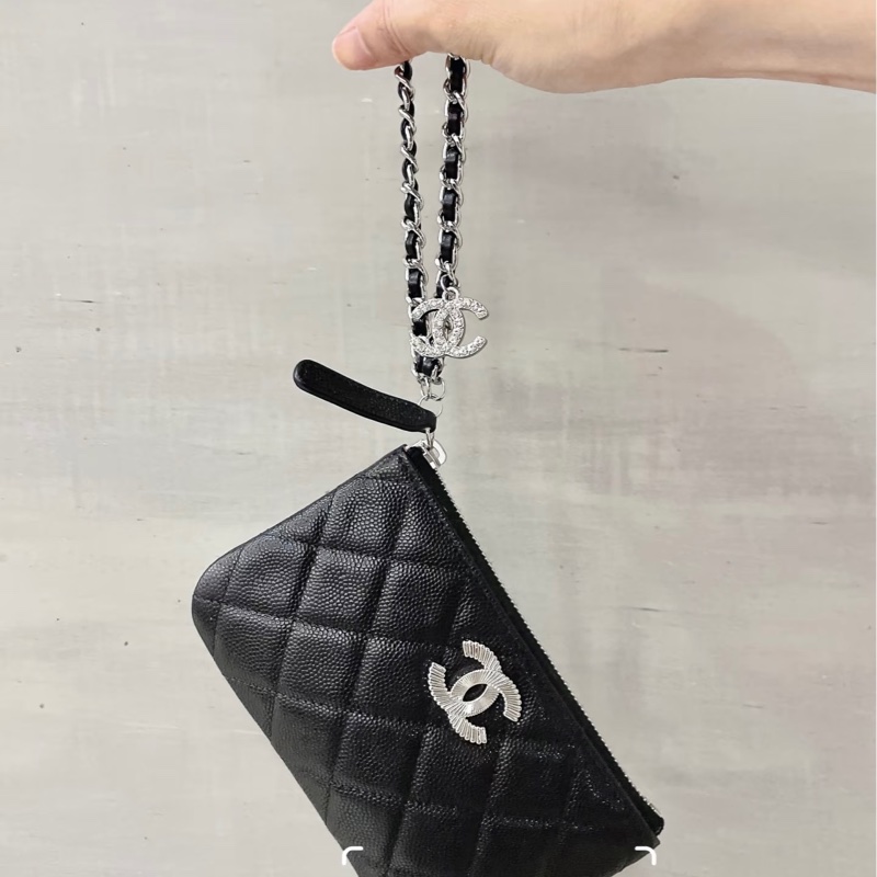 香奈兒 Chanel ㄧ字零錢包 黑金 荔枝牛皮 /收納袋/ 卡包 晶片款-3