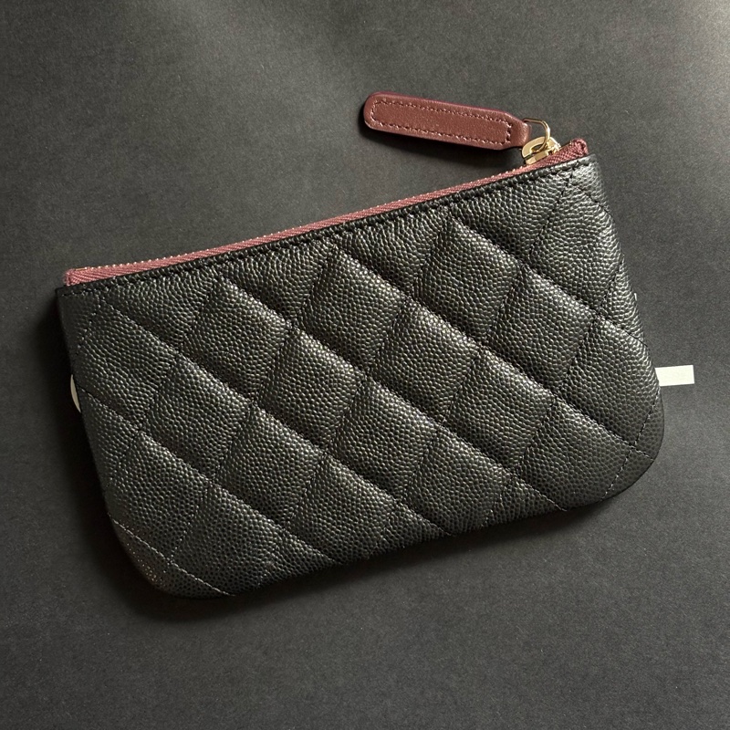 香奈兒 Chanel ㄧ字零錢包 黑金 荔枝牛皮 /收納袋/ 卡包 晶片款-9