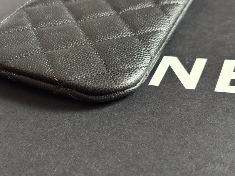 香奈兒 Chanel ㄧ字零錢包 黑金 荔枝牛皮 /收納袋/ 卡包 晶片款-10