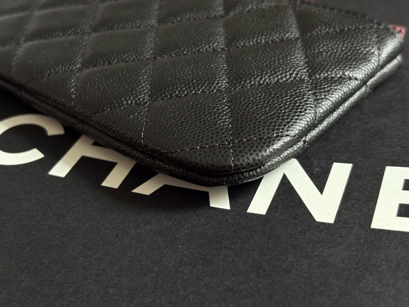 香奈兒 Chanel ㄧ字零錢包 黑金 荔枝牛皮 /收納袋/ 卡包 晶片款-11