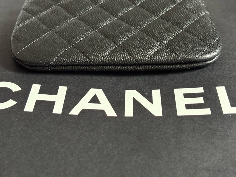 香奈兒 Chanel ㄧ字零錢包 黑金 荔枝牛皮 /收納袋/ 卡包 晶片款-12