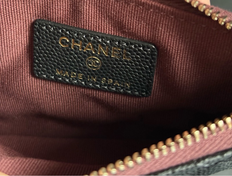 香奈兒 Chanel ㄧ字零錢包 黑金 荔枝牛皮 /收納袋/ 卡包 晶片款-14