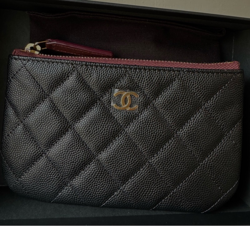 香奈兒 Chanel ㄧ字零錢包 黑金 荔枝牛皮 /收納袋/ 卡包 晶片款-8