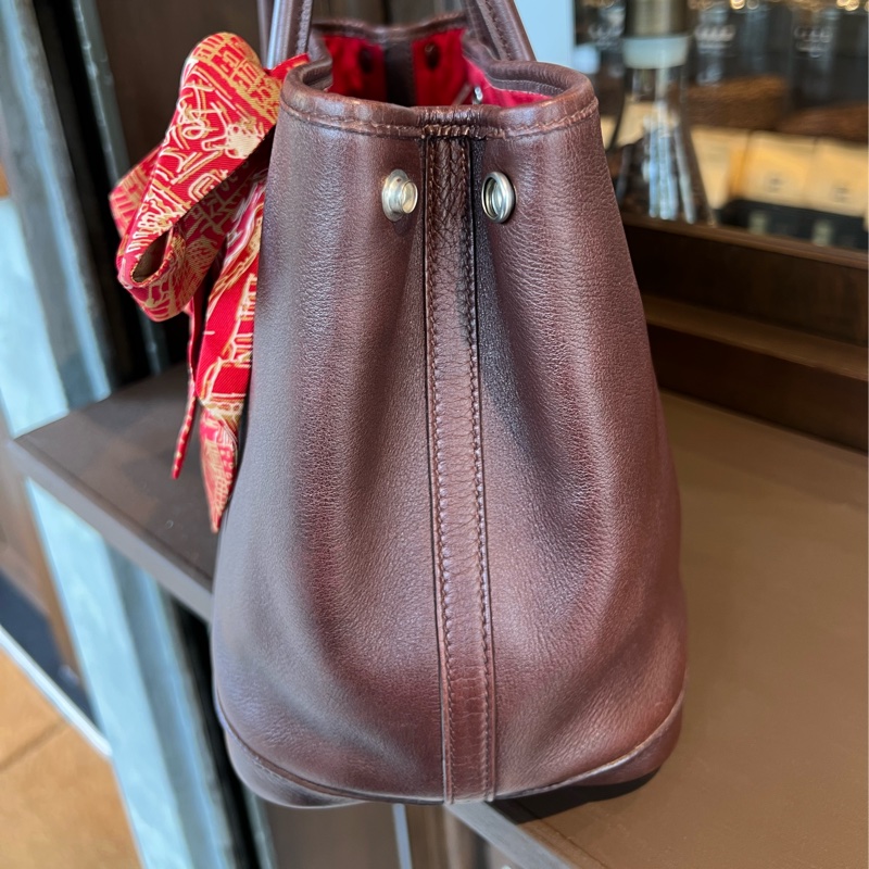 Hermes 愛馬仕Garden Party30 花園 中古 絲巾款 全皮 巧克力色-8