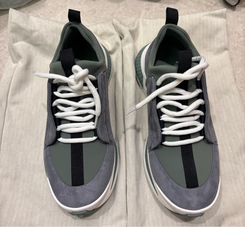 Hermes愛馬仕球鞋Just款（深灰色麂皮拼接墨蘭迪綠科技平紋針織彈性布）-2