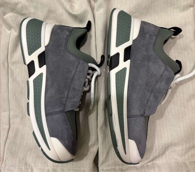 Hermes愛馬仕球鞋Just款（深灰色麂皮拼接墨蘭迪綠科技平紋針織彈性布）-4