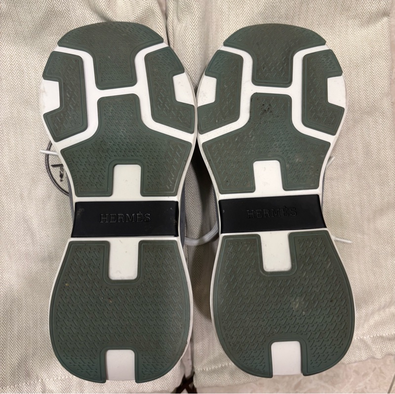 Hermes愛馬仕球鞋Just款（深灰色麂皮拼接墨蘭迪綠科技平紋針織彈性布）-5