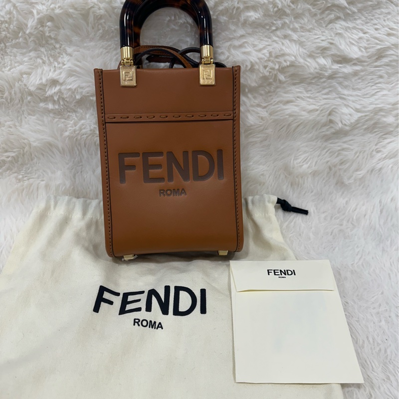 FENDI 芬迪 Sunshine 基本款經典色手提袋 Mini迷你 淺咖色 咖啡色-0