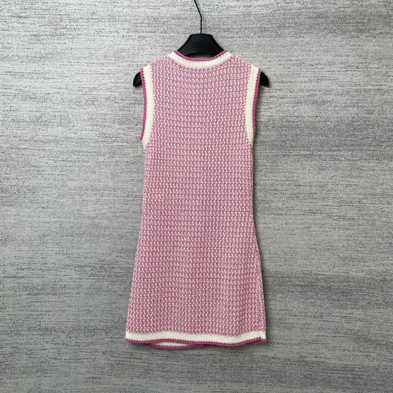 Chanel香奈兒 粉色編織無袖連衣裙/34碼-4