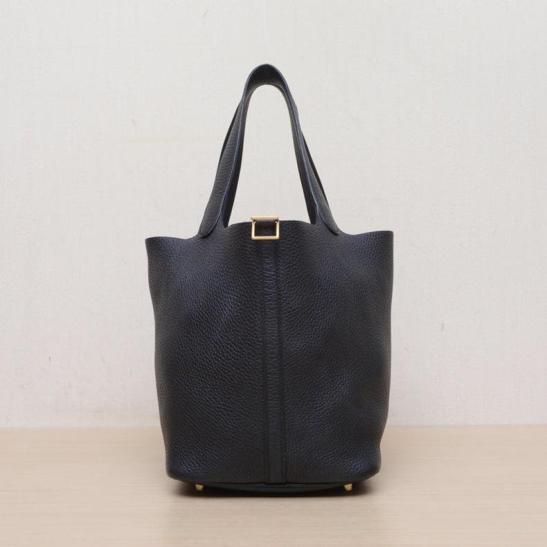 Picotin 菜籃子 22 89黑色 TC皮 Y刻 金釦-0