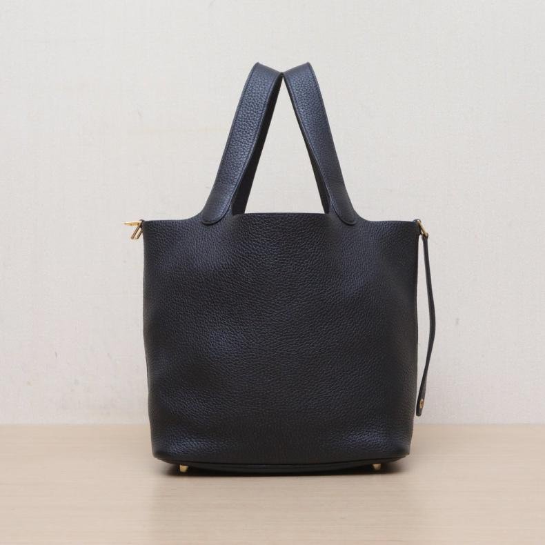 Picotin 菜籃子 22 89黑色 TC皮 Y刻 金釦-1