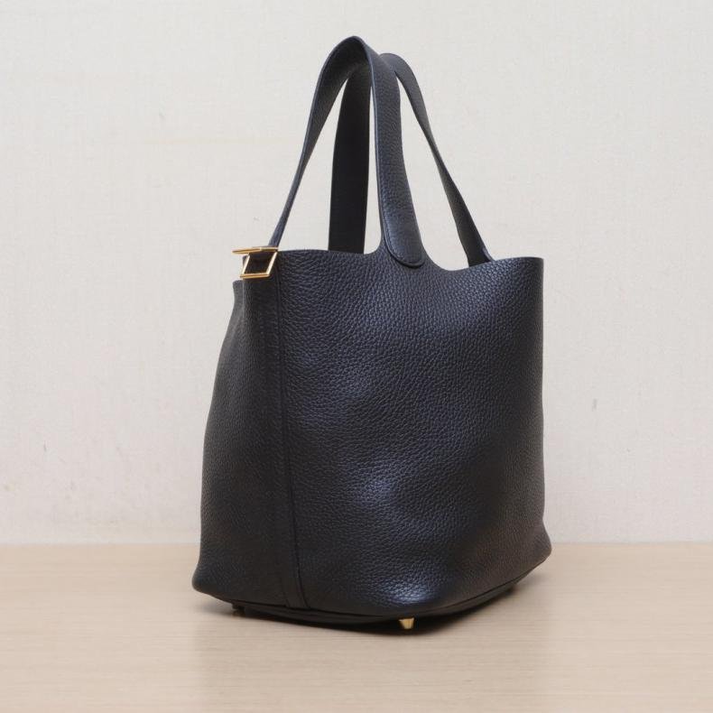 Picotin 菜籃子 22 89黑色 TC皮 Y刻 金釦-3