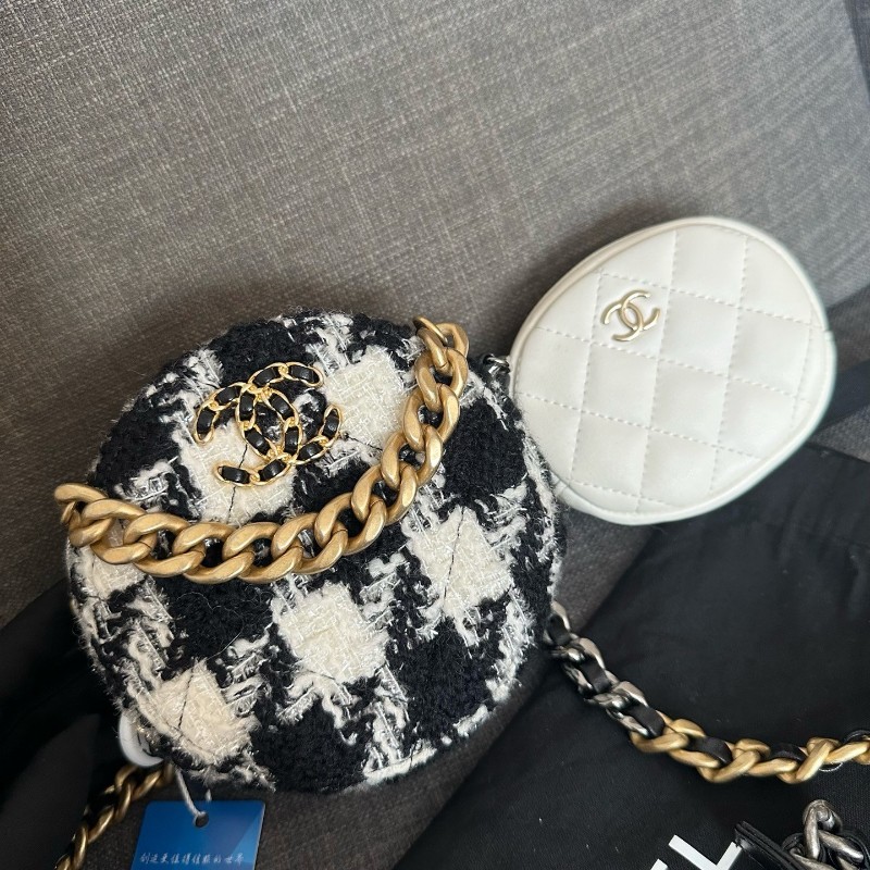 香奈兒(Chanel)19bag 千鳥格毛呢圓餅子母包 零錢包-1
