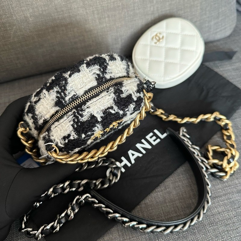香奈兒(Chanel)19bag 千鳥格毛呢圓餅子母包 零錢包-3