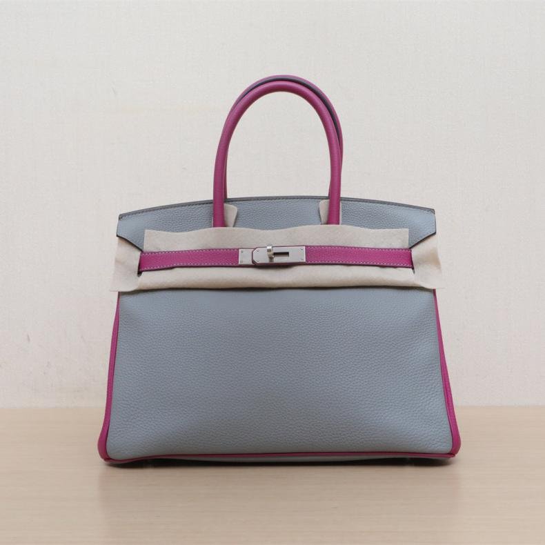 Birkin 30 L3玫瑰紫拼4Z海鷗灰 Togo皮 C刻 銀釦-0