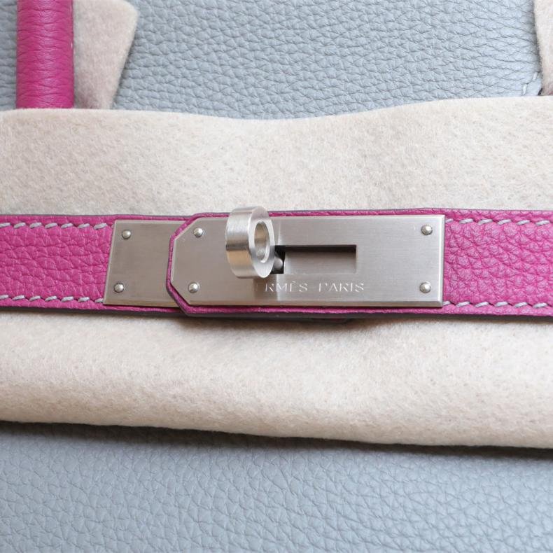 Birkin 30 L3玫瑰紫拼4Z海鷗灰 Togo皮 C刻 銀釦-4