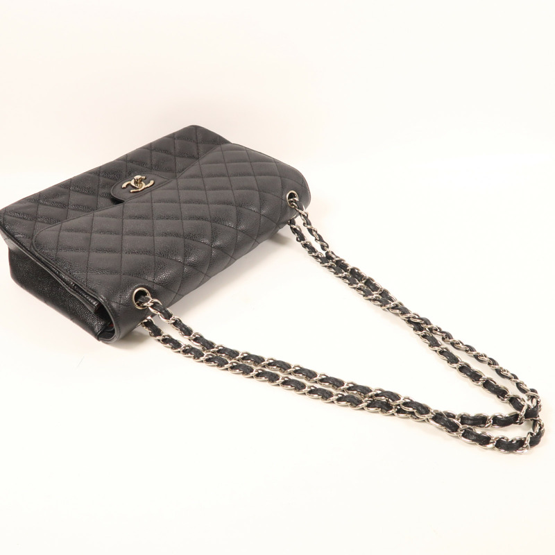 CHANEL 牛皮皮革Large Classic銀扣鏈帶肩背袋-7