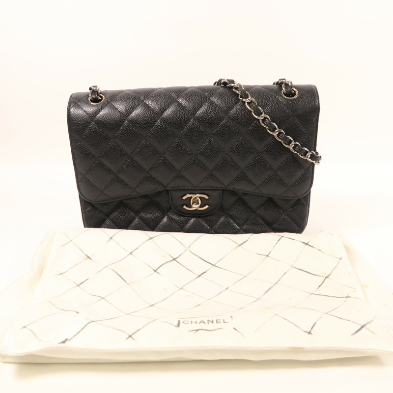 CHANEL 牛皮皮革Large Classic銀扣鏈帶肩背袋-9