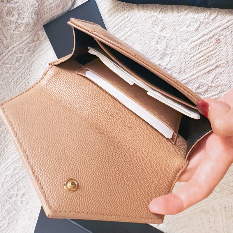 YSL經典款✨鮭魚仙女粉荔枝牛皮卡夾錢包-17