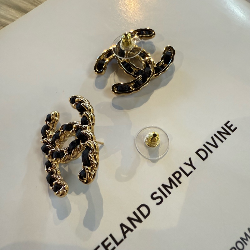 全新 香奈兒 24K 經典雙C皮革耳環-2