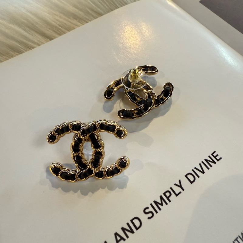 全新 香奈兒 24K 經典雙C皮革耳環-4