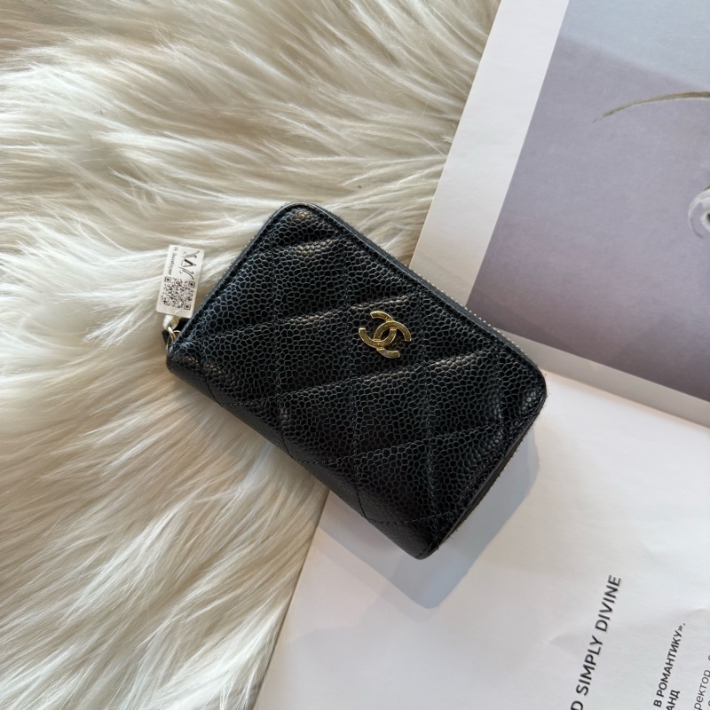 香奈兒 經典雙C黑金拉鏈零錢包-0