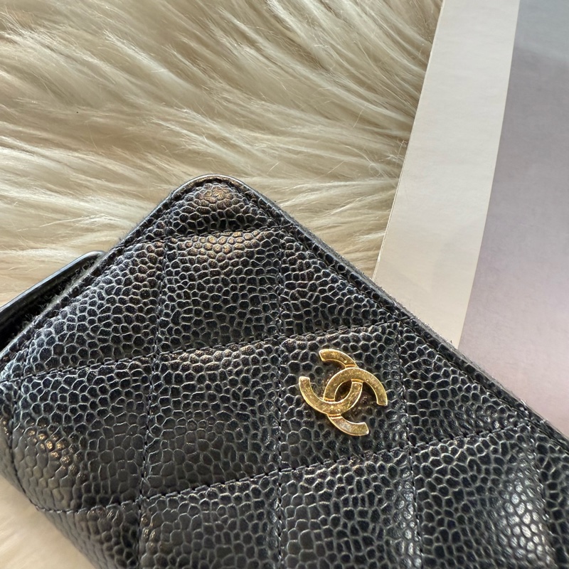 香奈兒 經典雙C黑金拉鏈零錢包-1