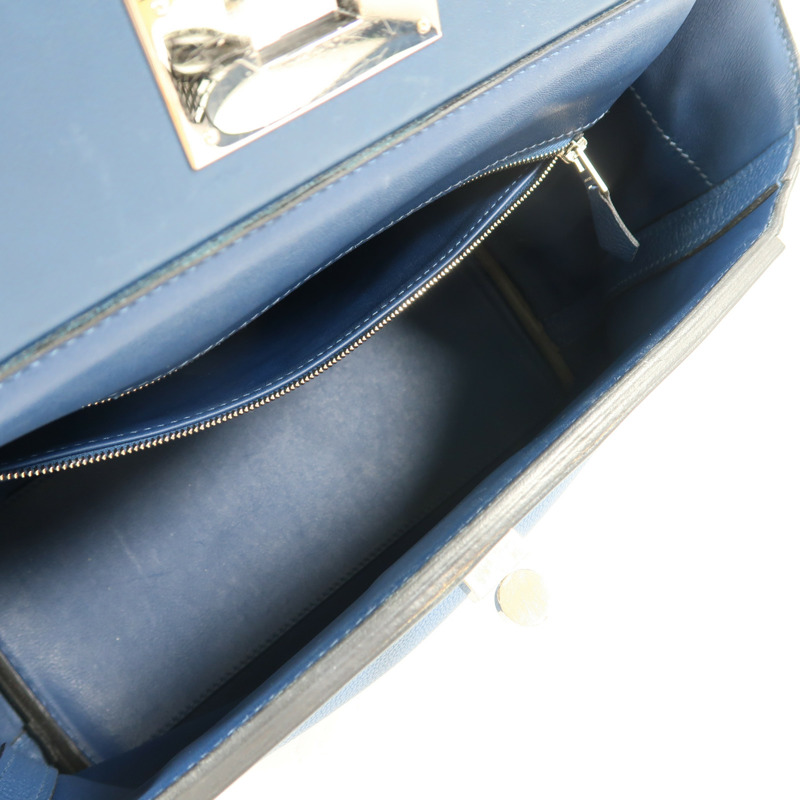 HERMES Clemence皮革24/24 29cm銀扣手挽肩背兩用袋Deep Bleu-4