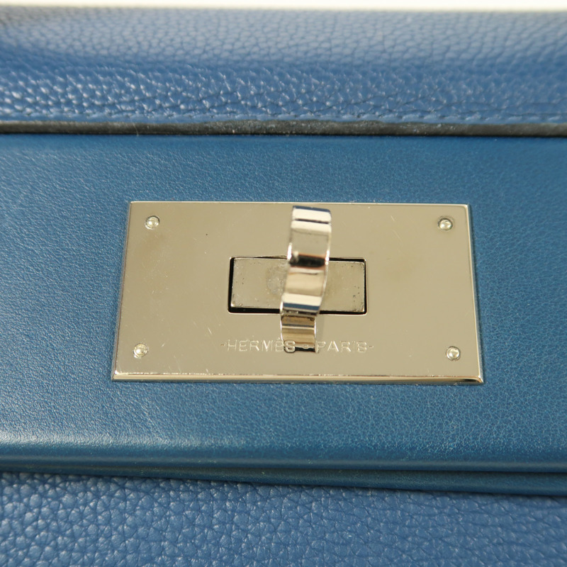 HERMES Clemence皮革24/24 29cm銀扣手挽肩背兩用袋Deep Bleu-7