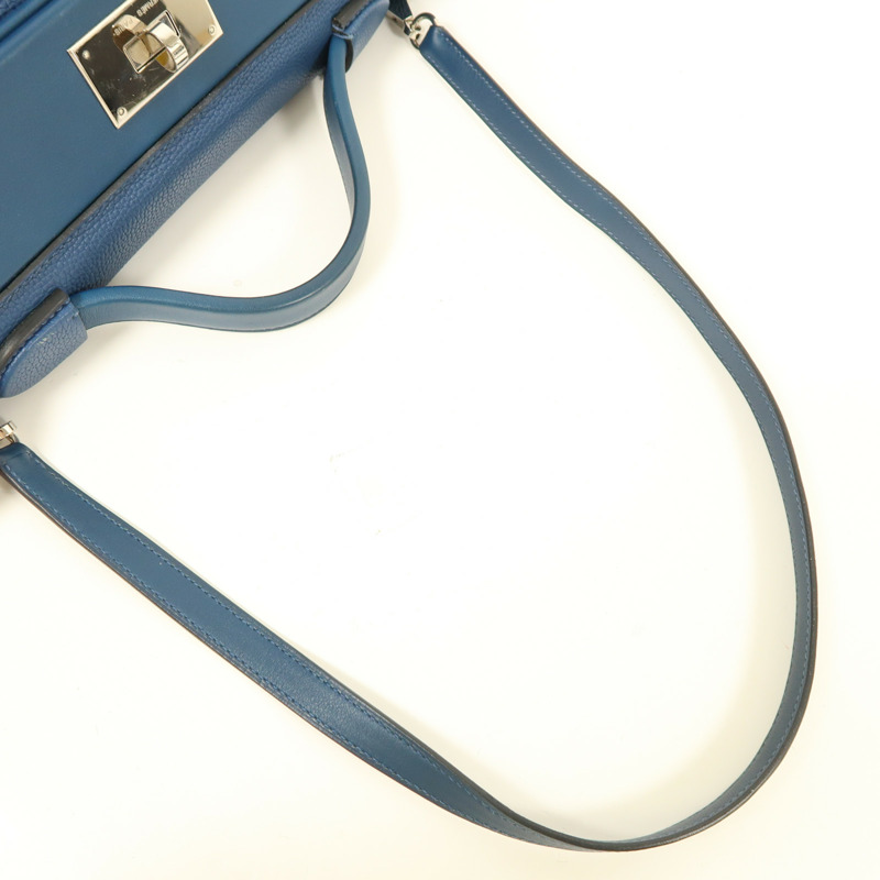 HERMES Clemence皮革24/24 29cm銀扣手挽肩背兩用袋Deep Bleu-8