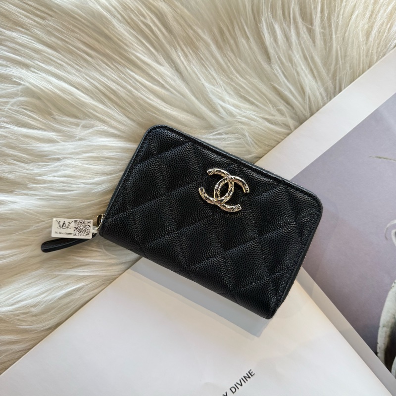 全新 香奈兒 淡金雙C雕花ㄇ字錢包 拉鏈錢包  卡包-0