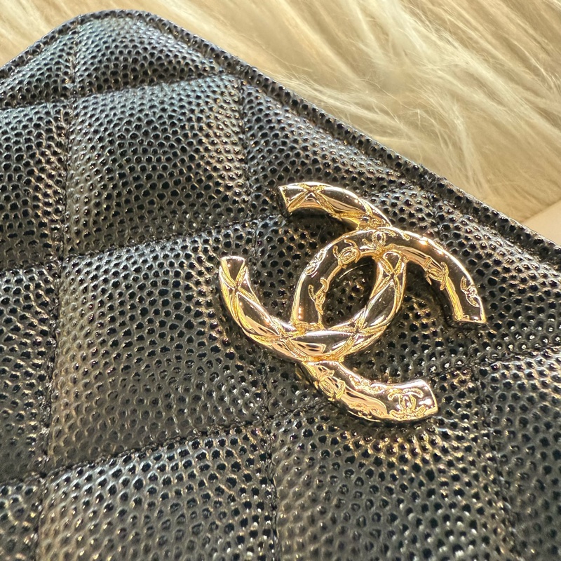 全新 香奈兒 淡金雙C雕花ㄇ字錢包 拉鏈錢包  卡包-1