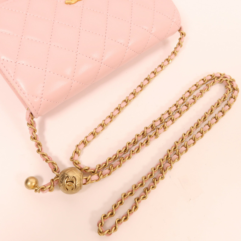 CHANEL 羊皮皮革WOC Wallet On Chain金扣鏈帶肩背袋-9