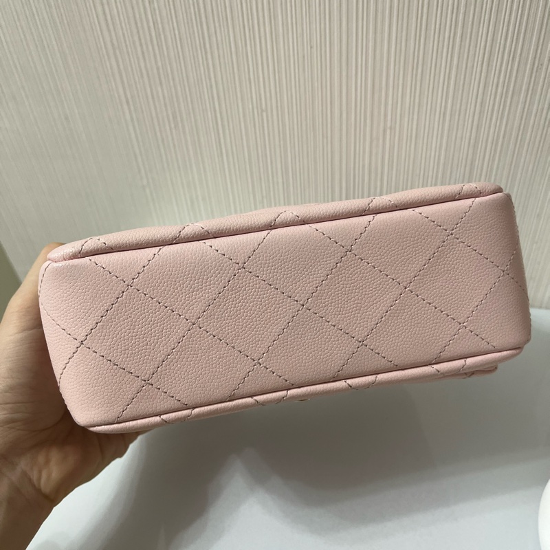 CHANEL 25S COCO 羊皮銀扣手柄櫻花粉-6