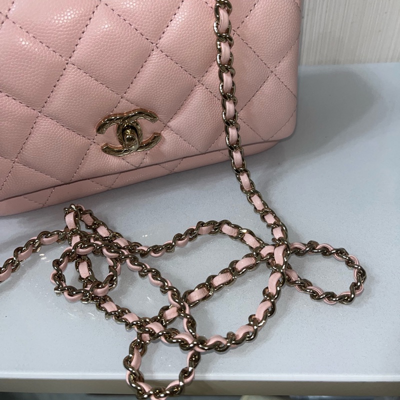 CHANEL 25S COCO 羊皮銀扣手柄櫻花粉-8