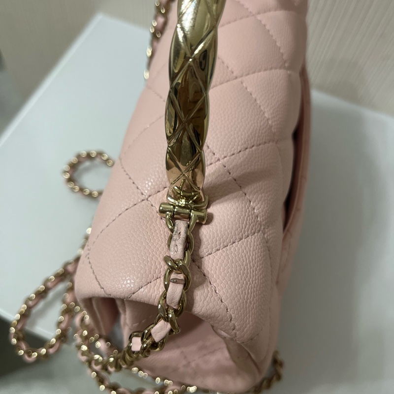CHANEL 25S COCO 羊皮銀扣手柄櫻花粉-10