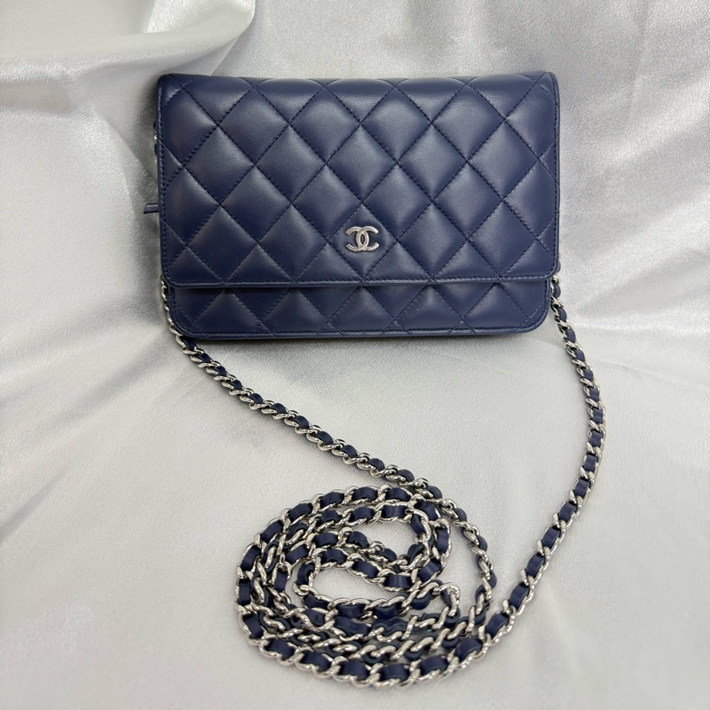 Chanel 香奈兒 woc 銀扣 藍色-0