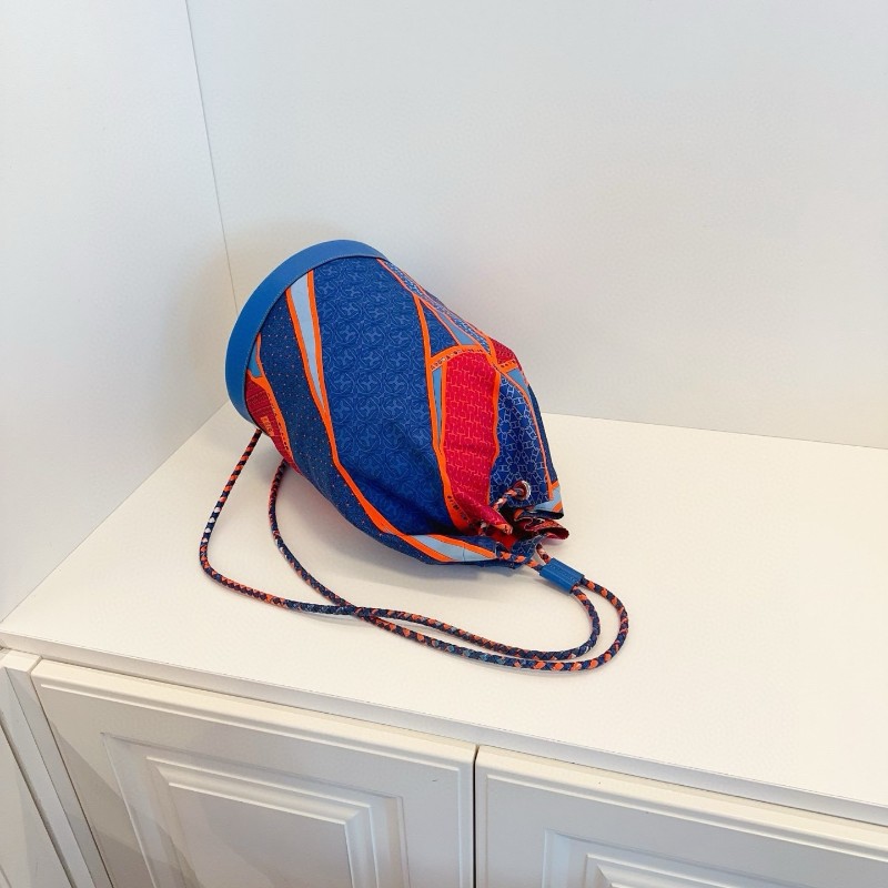 Hermes愛馬仕 橙藍撞色圓筒抽繩水桶包/雙肩包 夏日最佳絲巾包-8